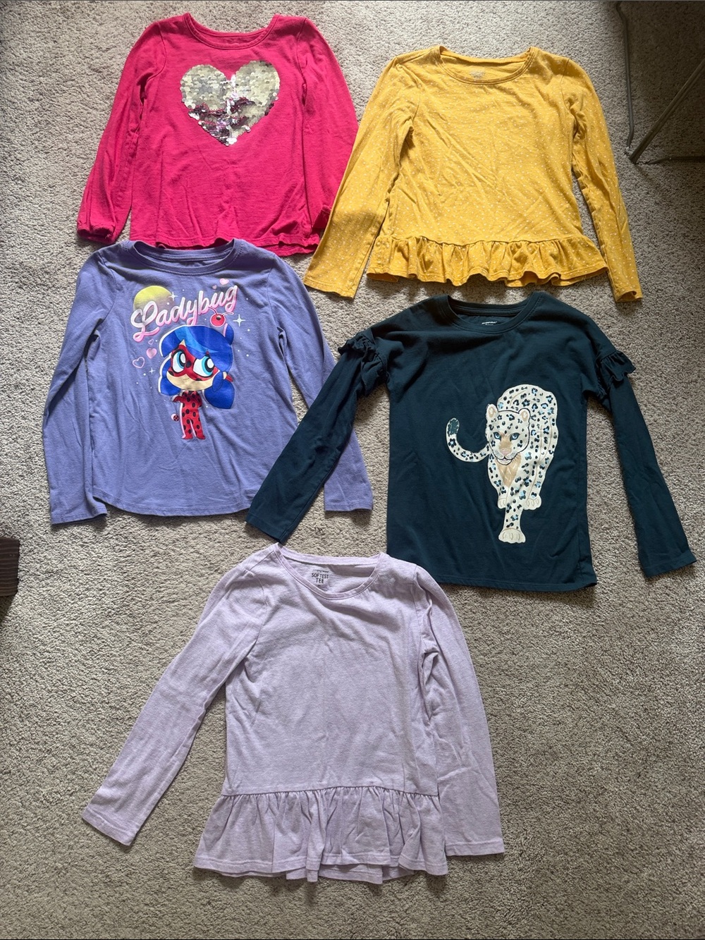 Girls Long-Sleeve Tops - Pink, Yellow, Purple, Navy, Lavender - Size 6 / 6x